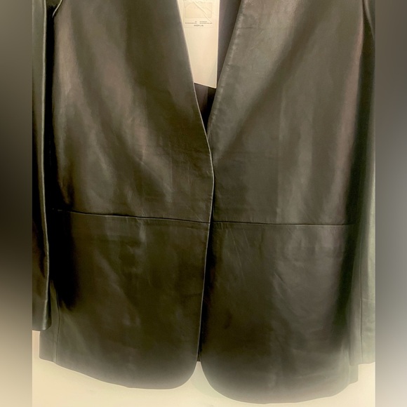 Mango 100% LEATHER BLAZER | size SMALL | | BLACK MINIMALIST OVERSIZED - Picture 1 of 16